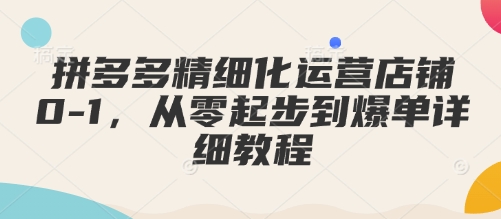 拼多多精细化运营店铺0-1，从零起步到爆单详细教程-赚钱网
