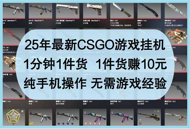 （14439期）25年最新CSGO游戏挂机，1分钟1件货，1件货赚10元 纯手机操作 无需游戏经验-赚钱网