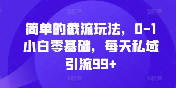 简单的截流玩法，0-1小白零基础，每天私域引流99+【揭秘】-赚钱网
