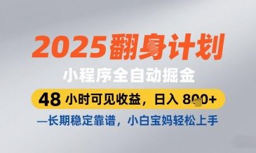 2025小程序全自动掘金，48 小时可见收益，日入8张，长期稳定靠谱，小白宝妈轻松上手【揭秘】-赚钱网