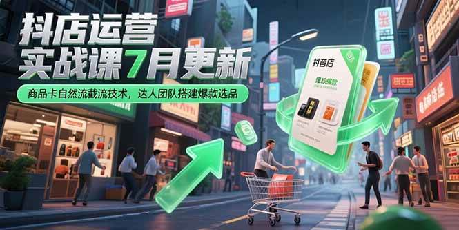 （15329期）抖店运营实战课7月更新，商品卡自然流截流技术，达人团队搭建爆款选品-赚钱网