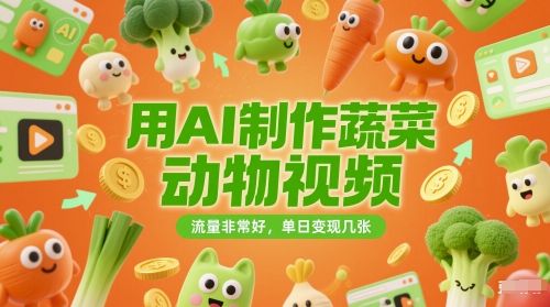 用AI制作蔬菜动物视频，流量非常好，单日变现几张-赚钱网