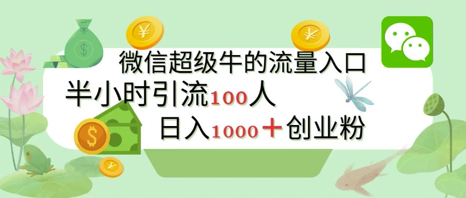 新的引流变现阵地，微信超级牛的流量入口，半小时引流100人，日入1000+创业粉-赚钱网