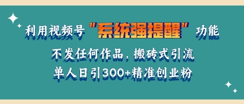 利用微信视频号系统提醒功能，引流精准创业粉，无需发布任何作品，单人单日引流300+创业粉-赚钱网