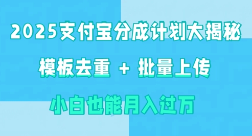 2025支付宝分成计划大揭秘  模板去重 批量上传 小白也能月入过w-赚钱网