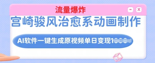 宫崎骏风治愈系动画制作，AI软件一键生成原创视频流量爆炸，单日变现多张，详细实操流程-赚钱网