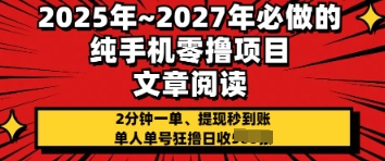 2025年必做的纯手机零撸项目，2分钟一单，提现秒到账，单人单号狂撸日收几张-赚钱网
