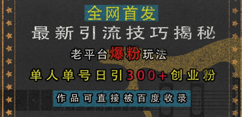 最新引流技巧揭秘，老平台爆粉玩法，单人单号日引300+创业粉，作品可直接被百度收录-赚钱网