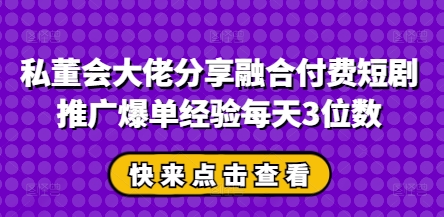 私董会大佬分享融合付费短剧推广爆单经验每天3位数-赚钱网