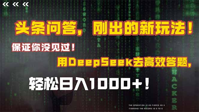 （14957期）头条问答，刚出的新玩法！保证你没见过！结合Deepseek高效答题，轻松日…-赚钱网