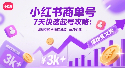 小红书商单号7天快速起号攻略：爆粉变现全流程拆解，单月变现3k+-赚钱网