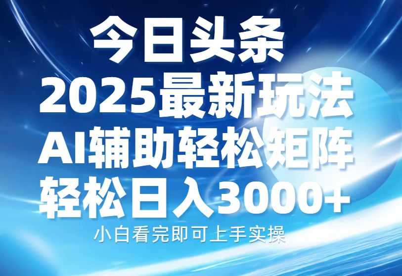 （13958期）今日头条2025最新玩法，思路简单，复制粘贴，AI辅助，轻松矩阵日入3000+-赚钱网