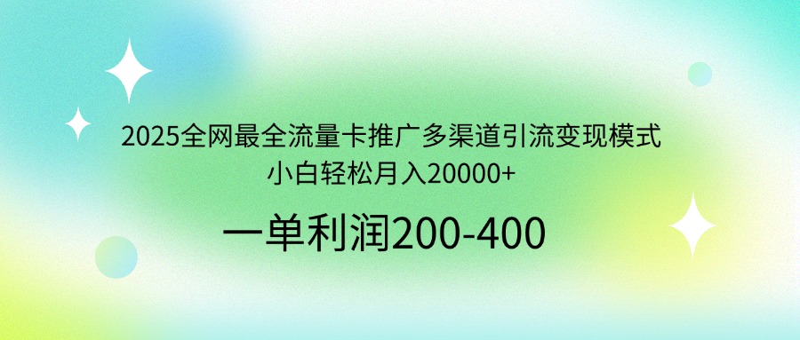 （14126期）2025全网最全流量卡推广多渠道引流变现模式，小白轻松月入20000+-赚钱网
