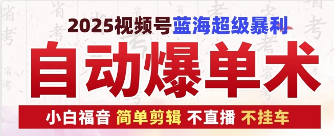 2025视频号蓝海超级暴利自动爆单术1.0 ，小白褔音 简单剪辑 不直播 不挂车-赚钱网
