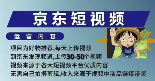京东短视频带货课，无需自己拍摄剪辑，保姆式教学，两天快速上手-赚钱网