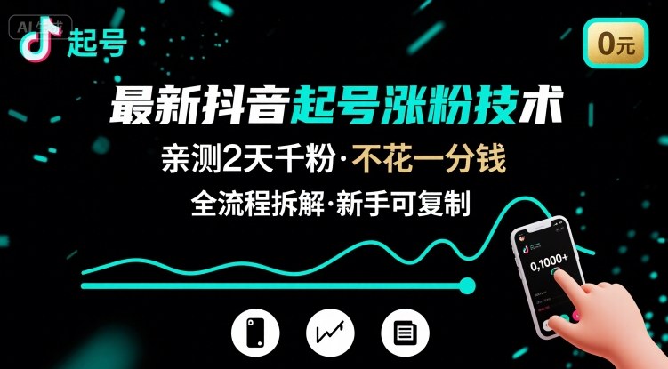 最新抖音起号涨粉技术，亲测2天千粉，不花一分钱，全流程拆解-赚钱网