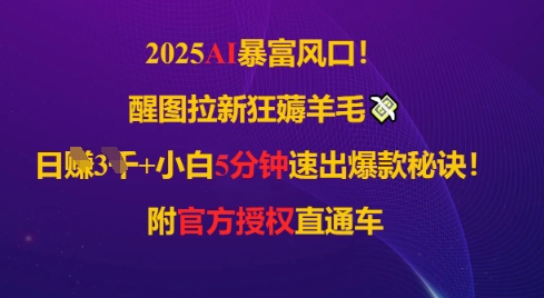 2025AI风口，醒图拉新狂薅羊毛，日入几张，小白5分钟速出爆款秘诀!附官方授权直通车-赚钱网