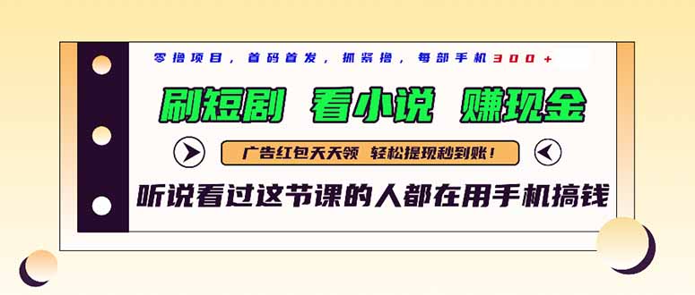 最新短剧平台，刷短剧，看小说，赚现金，一部手机日入300+-赚钱网