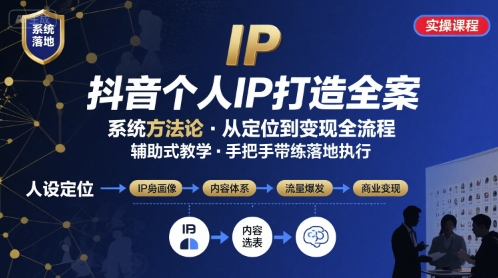 抖音个人IP系统落地实操大课，实操课程，辅助落地-赚钱网