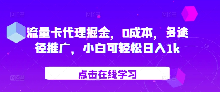 流量卡代理掘金，0成本，多途径推广，小白可轻松日入1k-赚钱网