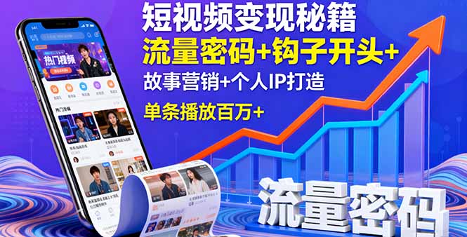 短视频变现秘籍，流量密码+钩子开头+故事营销+个人IP打造，单条播放百万+-赚钱网