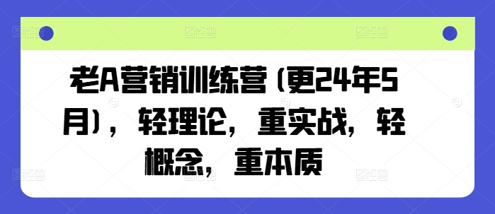 老A营销训练营(更24年11月)，轻理论，重实战，轻概念，重本质-赚钱网