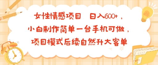 女性情感项目 小白制作简单一台手机可做 项目模式后续自然升大客单 日入6张-赚钱网