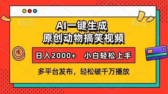 （13855期）AI一键生成动物搞笑视频，多平台发布，轻松破千万播放，日入2000+，小…-赚钱网